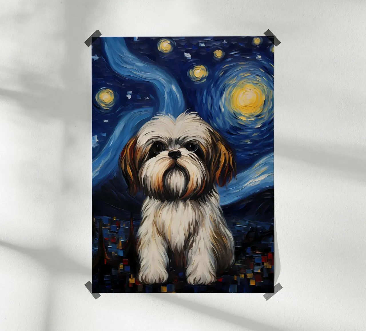 Shih Tzu Vincent Van Gogh poster con telaio in legno da Adrian Patel