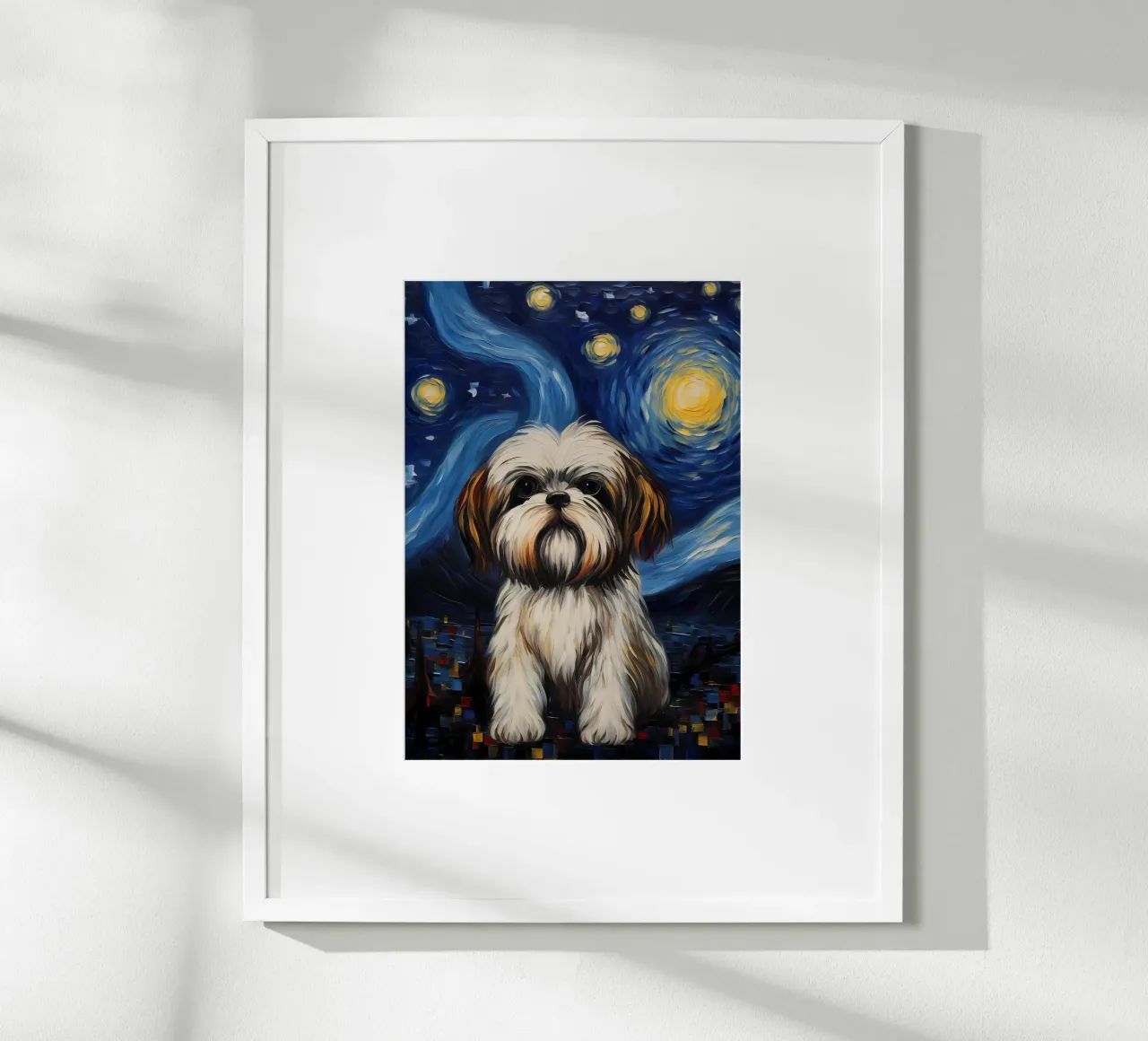 Shih Tzu Vincent Van Gogh poster con telaio in legno da Adrian Patel