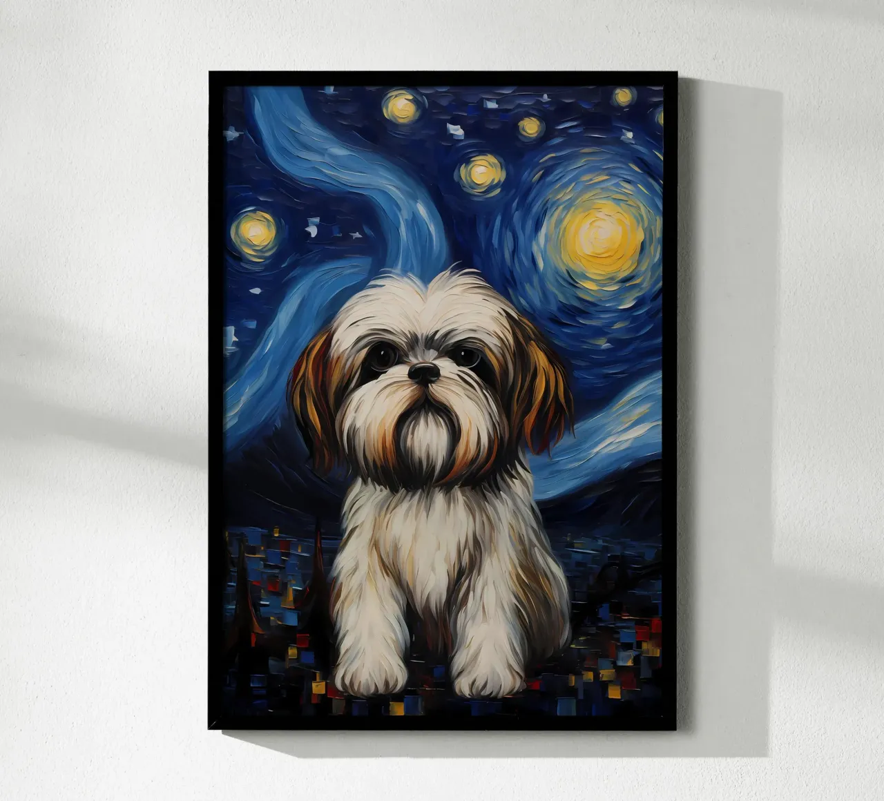 Shih Tzu Vincent Van Gogh poster con telaio in legno da Adrian Patel