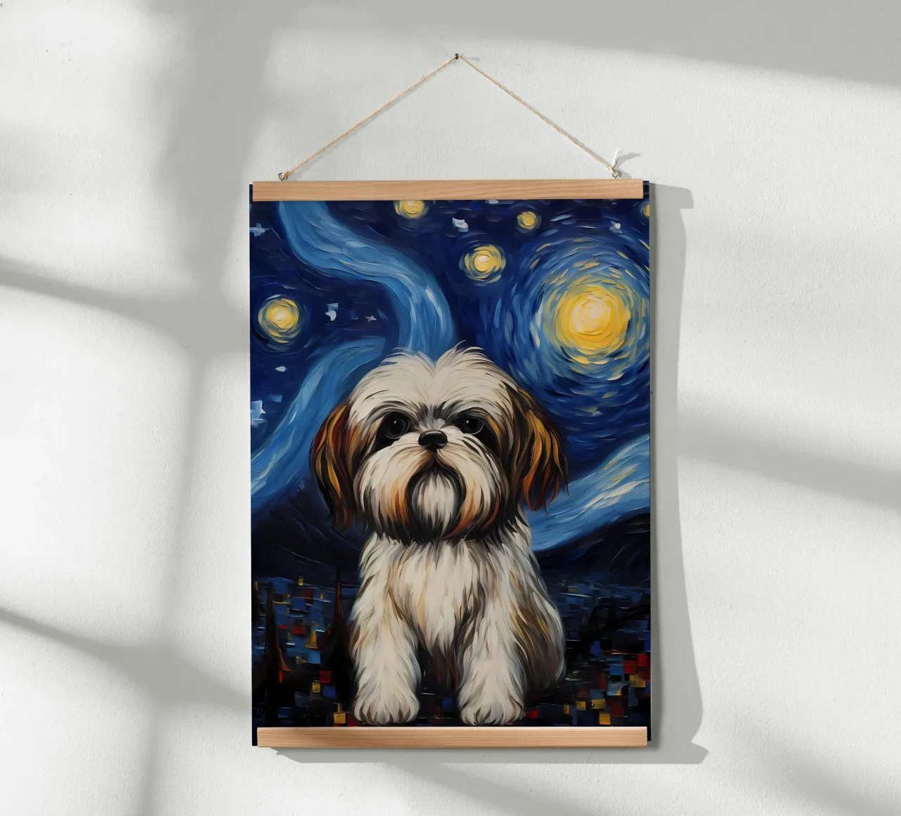 Shih Tzu Vincent Van Gogh poster con telaio in legno da Adrian Patel