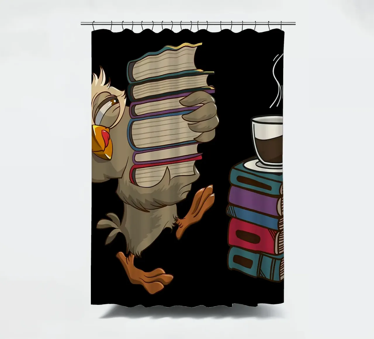 Coffee Owl Book Reading shower curtain by Aiden Garcia