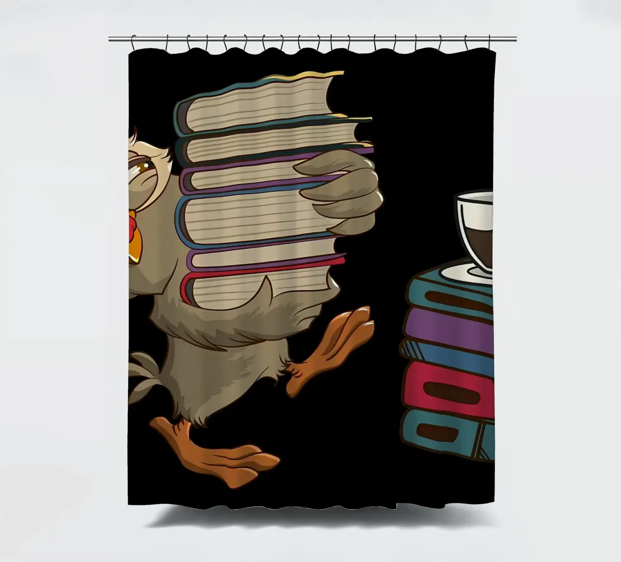 Coffee Owl Book Reading shower curtain by Aiden Garcia