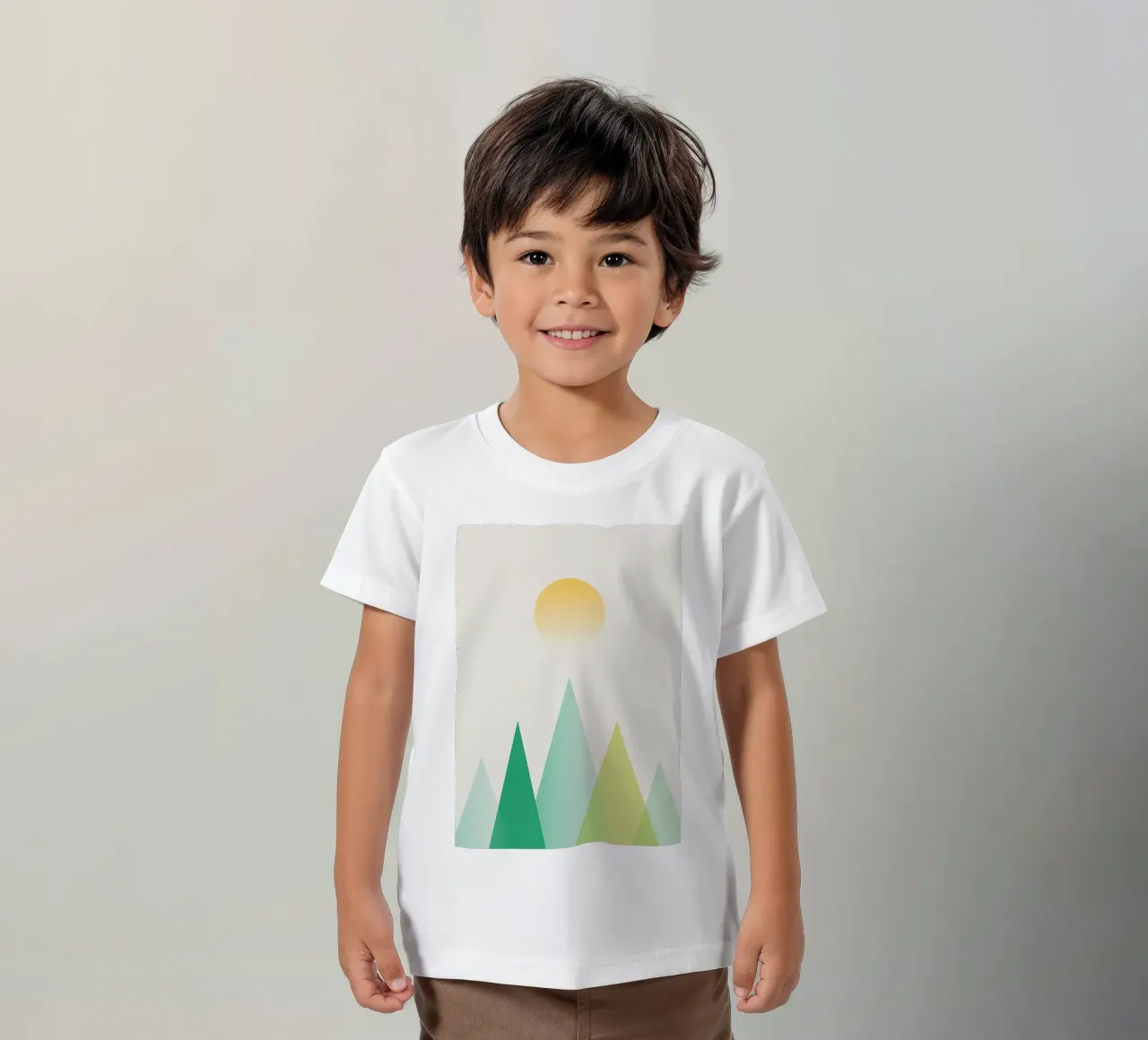 Abstract green mountains kids t-shirt by Bartosz Powalka