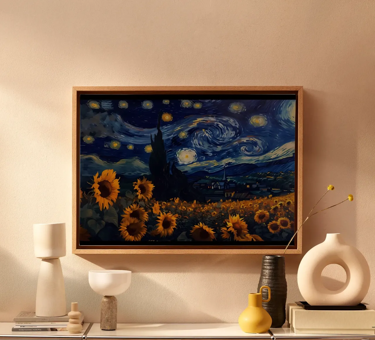 vangogh zonnebloem canvas met Baklijst van Adrian Patel