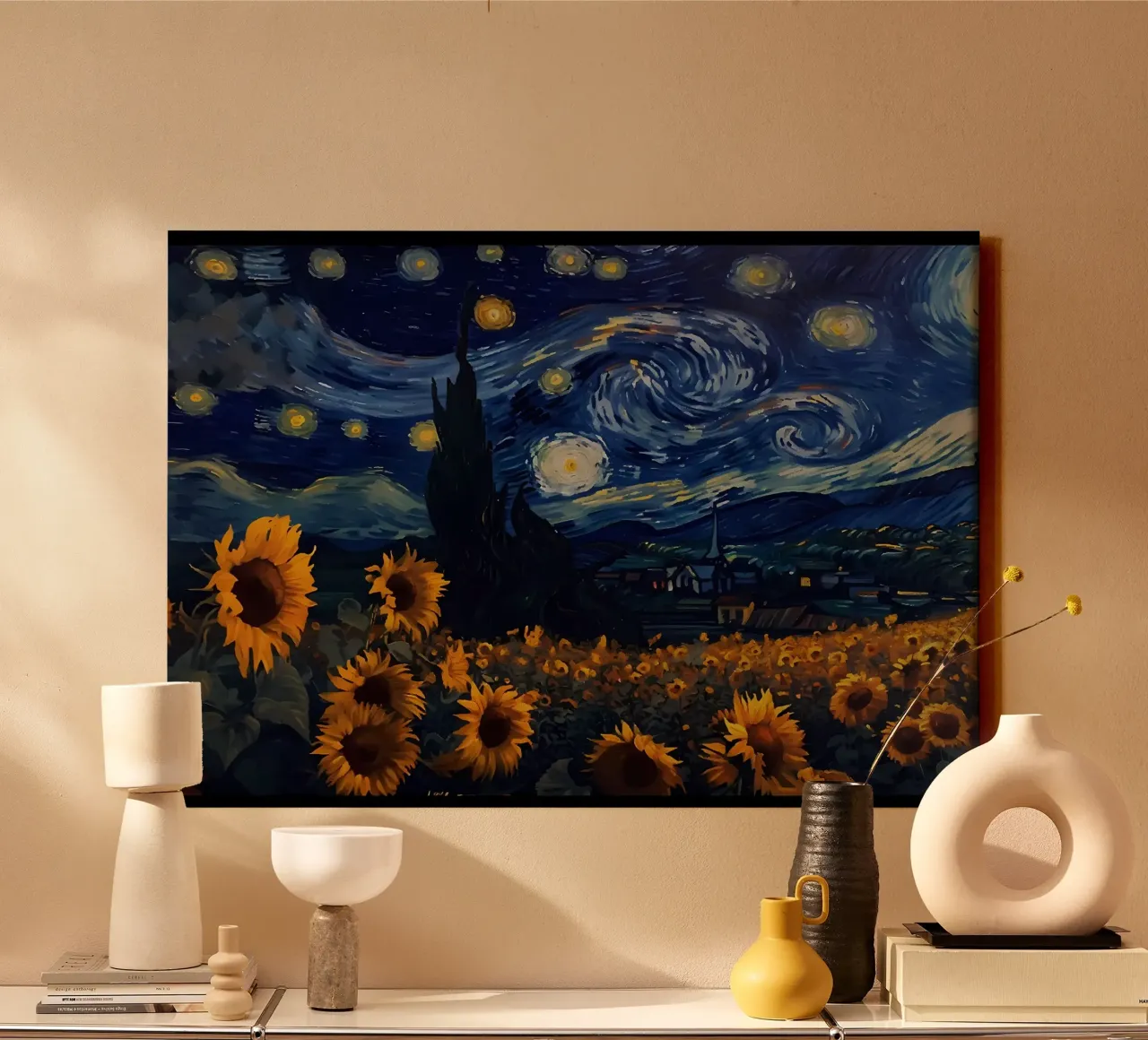 vangogh zonnebloem canvas met Baklijst van Adrian Patel