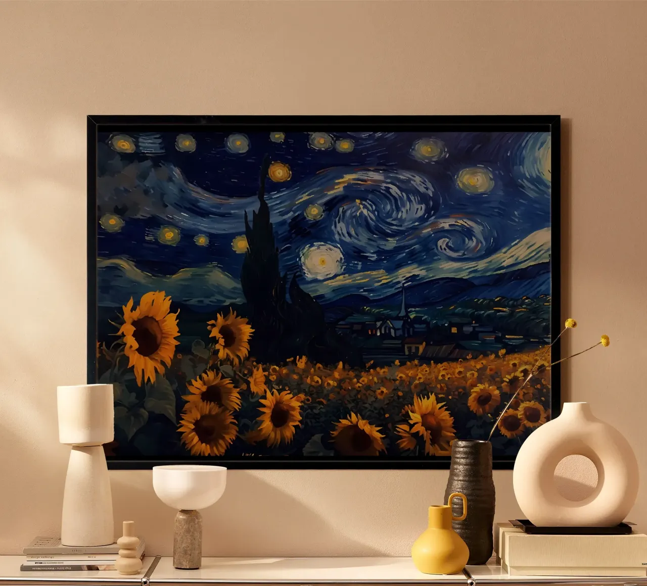 girasole vangogh poster con telaio in legno da Adrian Patel