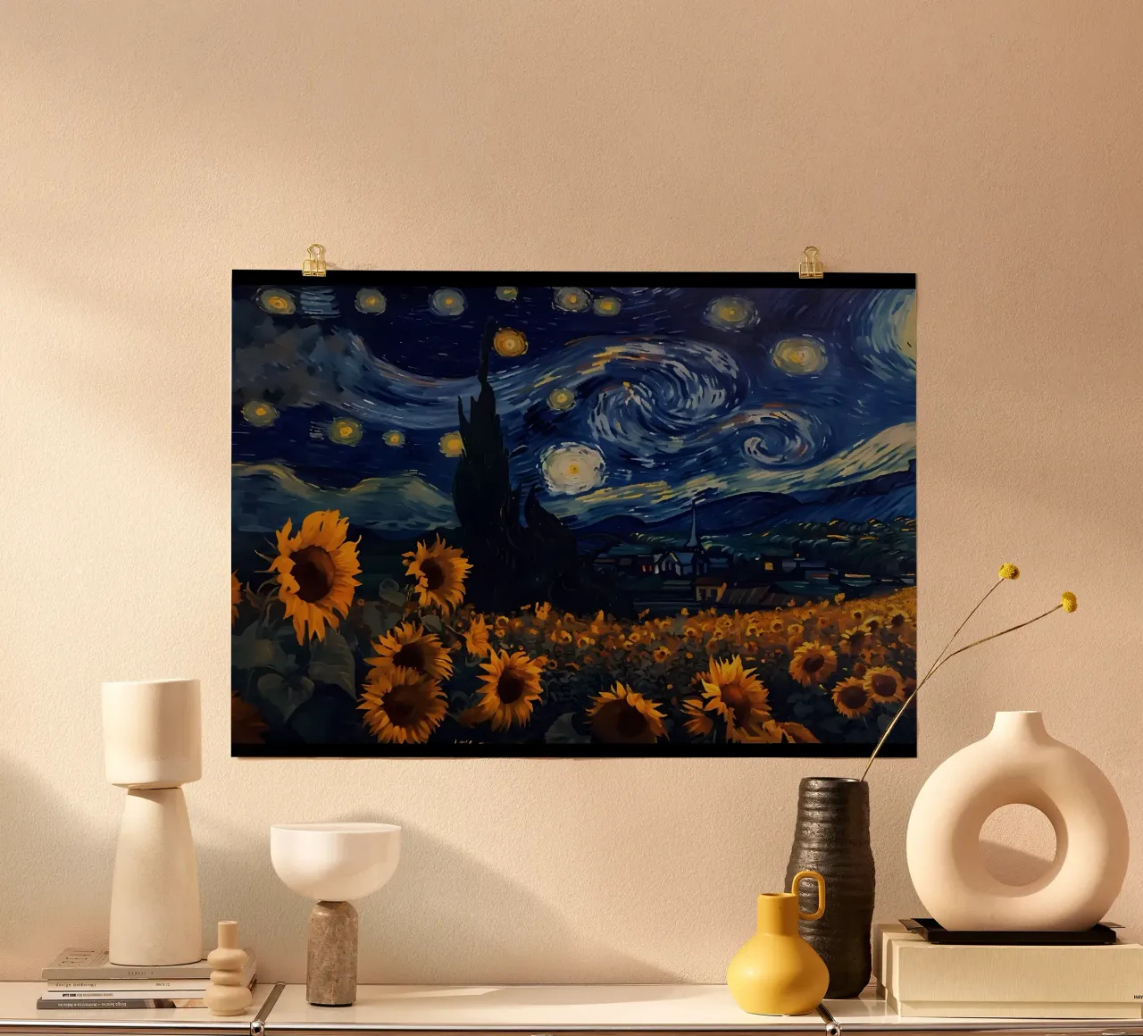 girasole vangogh poster con telaio in legno da Adrian Patel