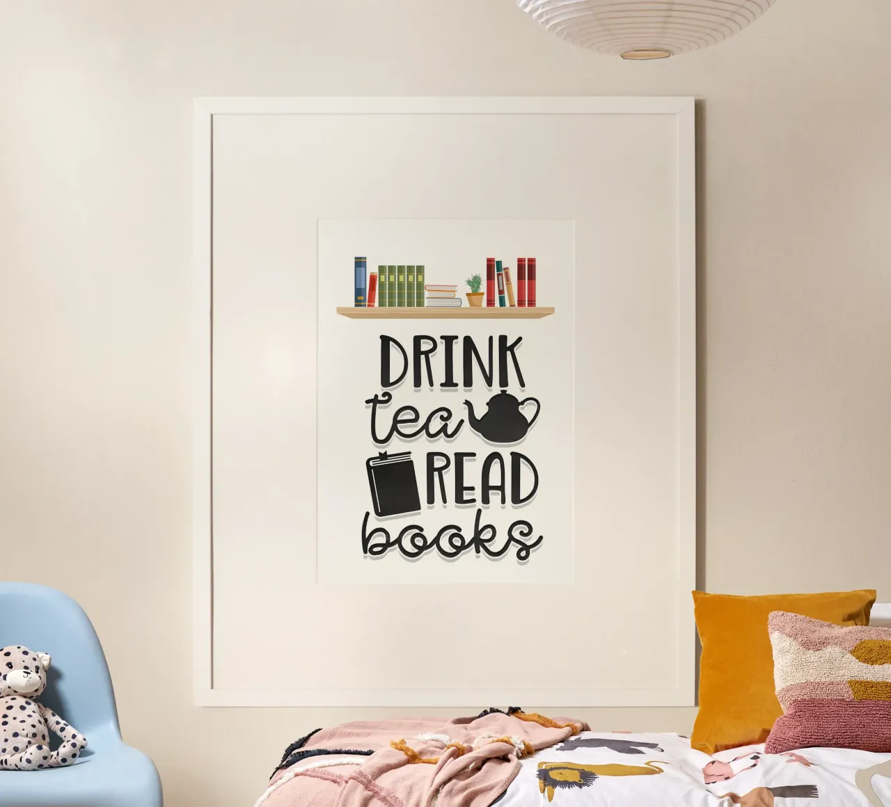 Bere tè, leggere libri poster con telaio in plastica da Aiden Garcia