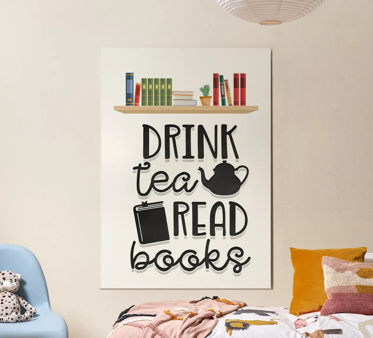 Bere tè, leggere libri poster con telaio in plastica da Aiden Garcia