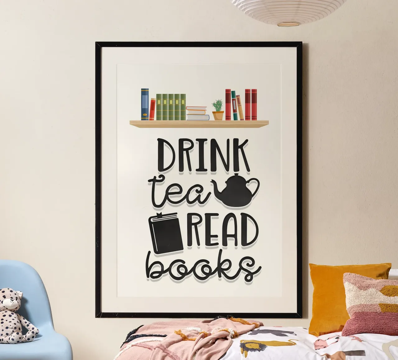 Bere tè, leggere libri poster con telaio in plastica da Aiden Garcia