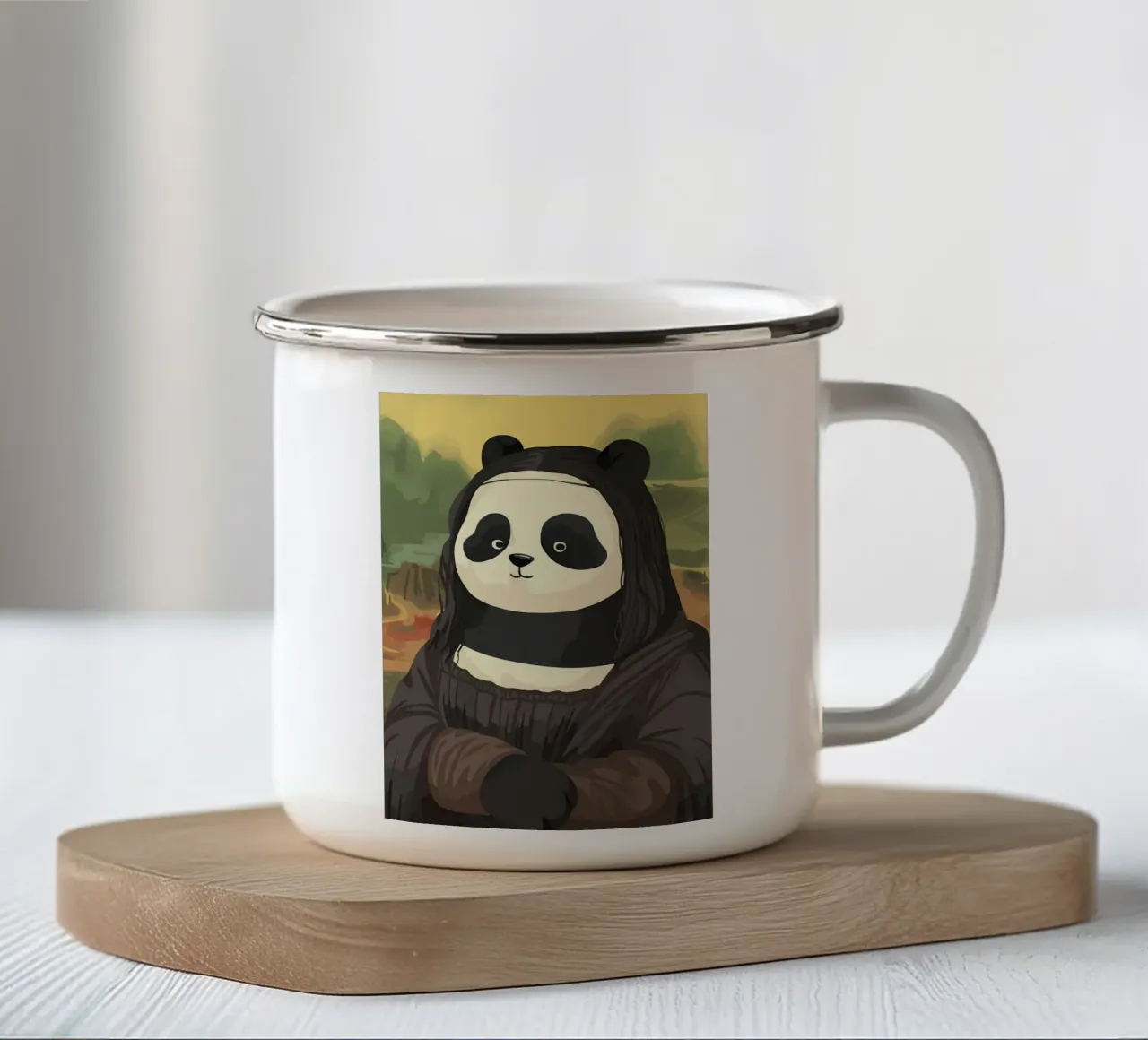 Panda in Monalisa Style tazza in smalto da Adrian Patel