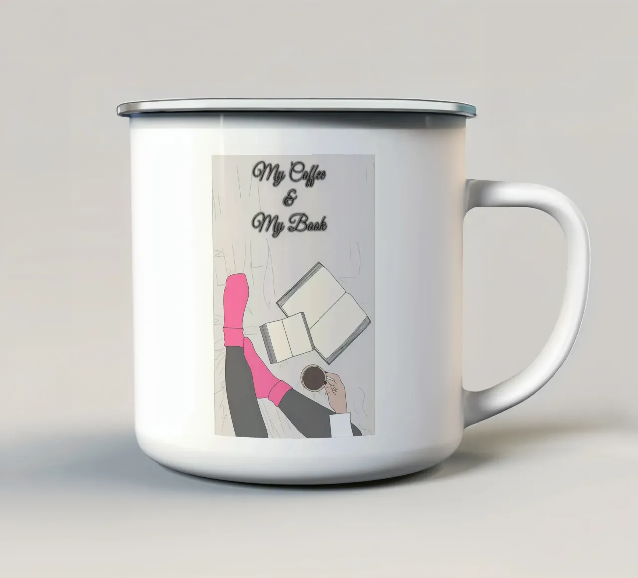 La ragazza beve il caffè tazza in smalto da Aiden Garcia