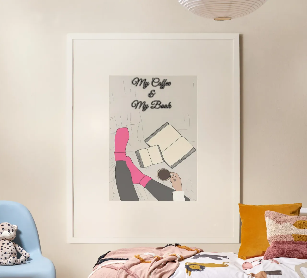 La ragazza beve il caffè poster con telaio in alluminio da Aiden Garcia