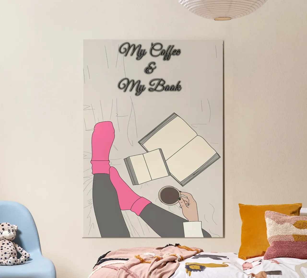 La ragazza beve il caffè poster con telaio in alluminio da Aiden Garcia