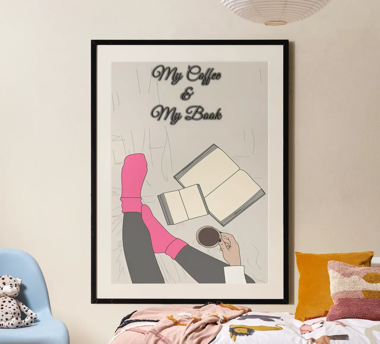 La ragazza beve il caffè poster con telaio in alluminio da Aiden Garcia