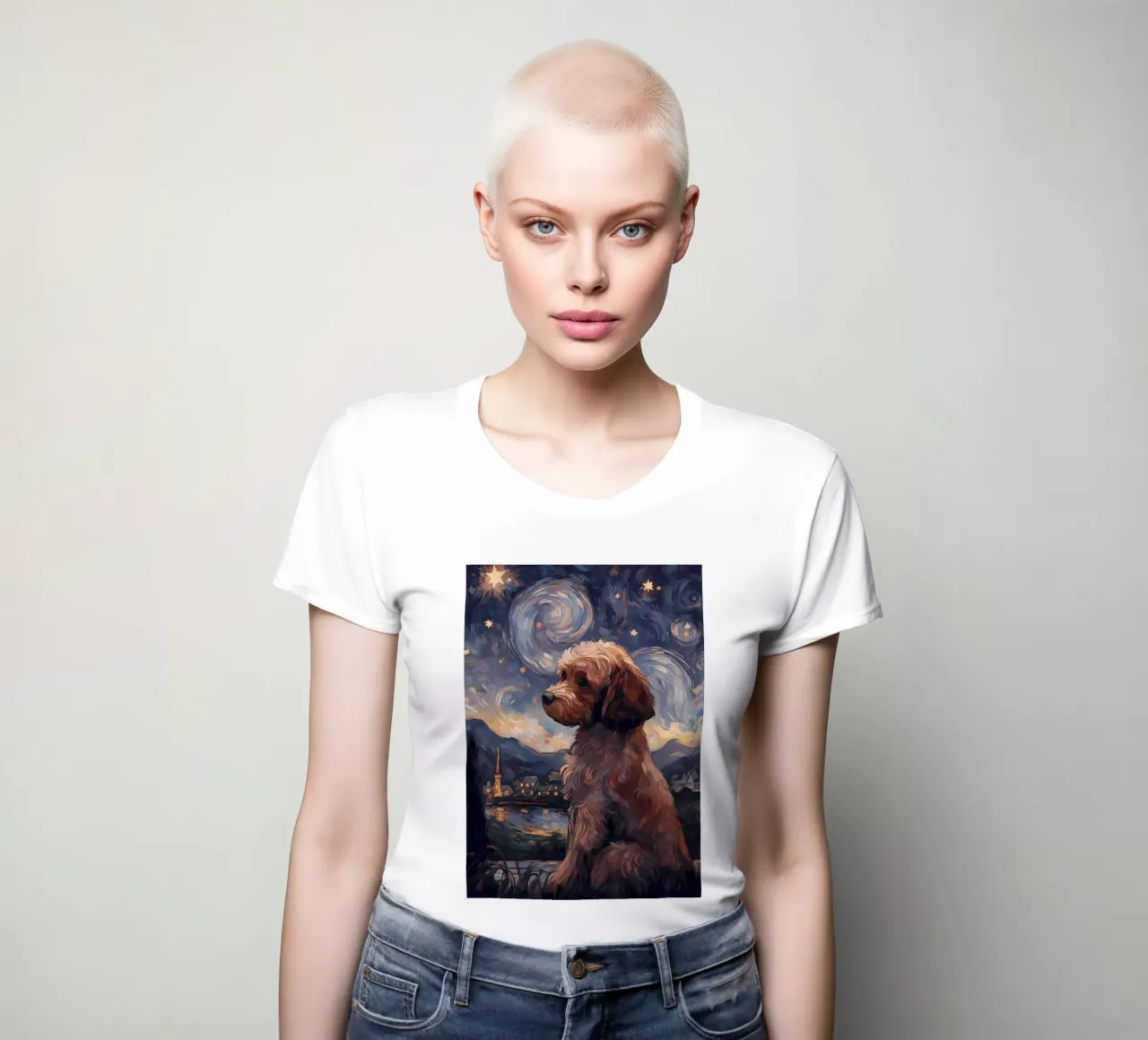Cavoodle Starry Night women's fitted t-shirt by Adrian Patel
