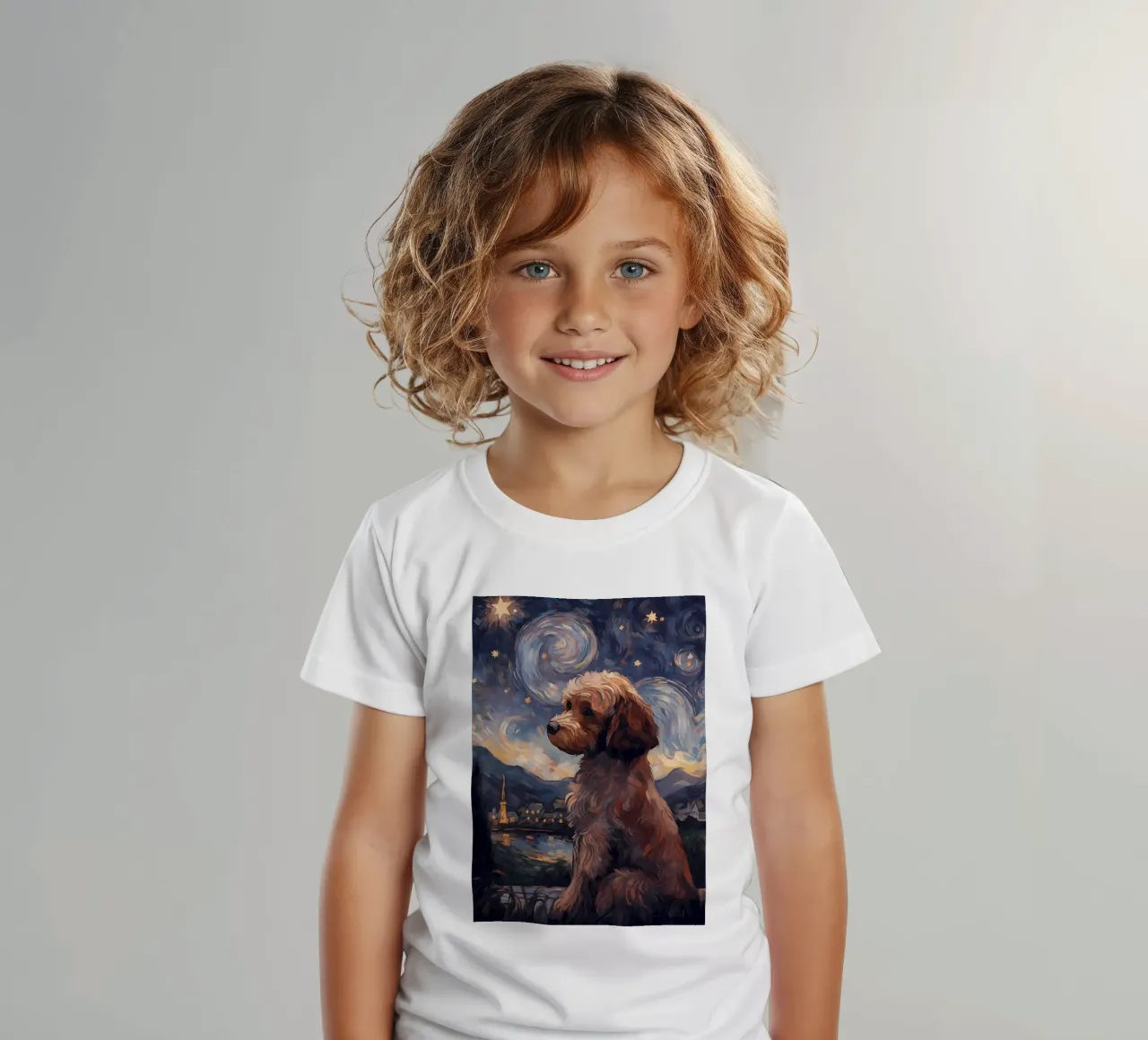 Cavoodle Starry Night kids t-shirt by Adrian Patel
