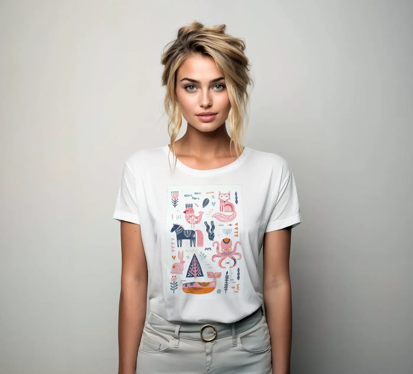 Patchwork Animals dames t-shirt getailleerd van Little Flourishes