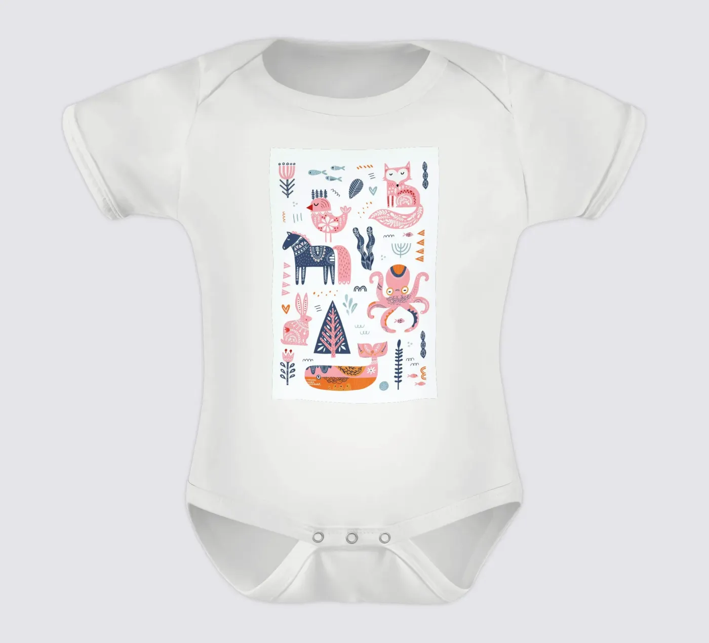 Patchwork Animals Kurzarm Babybody von Little Flourishes