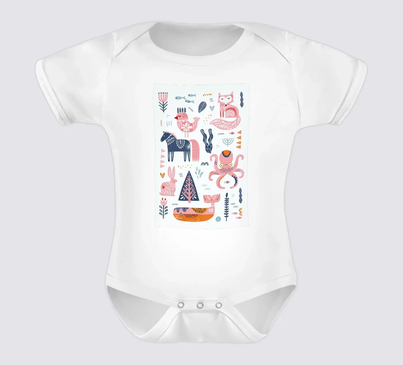 Patchwork Animals Kurzarm Babybody von Little Flourishes