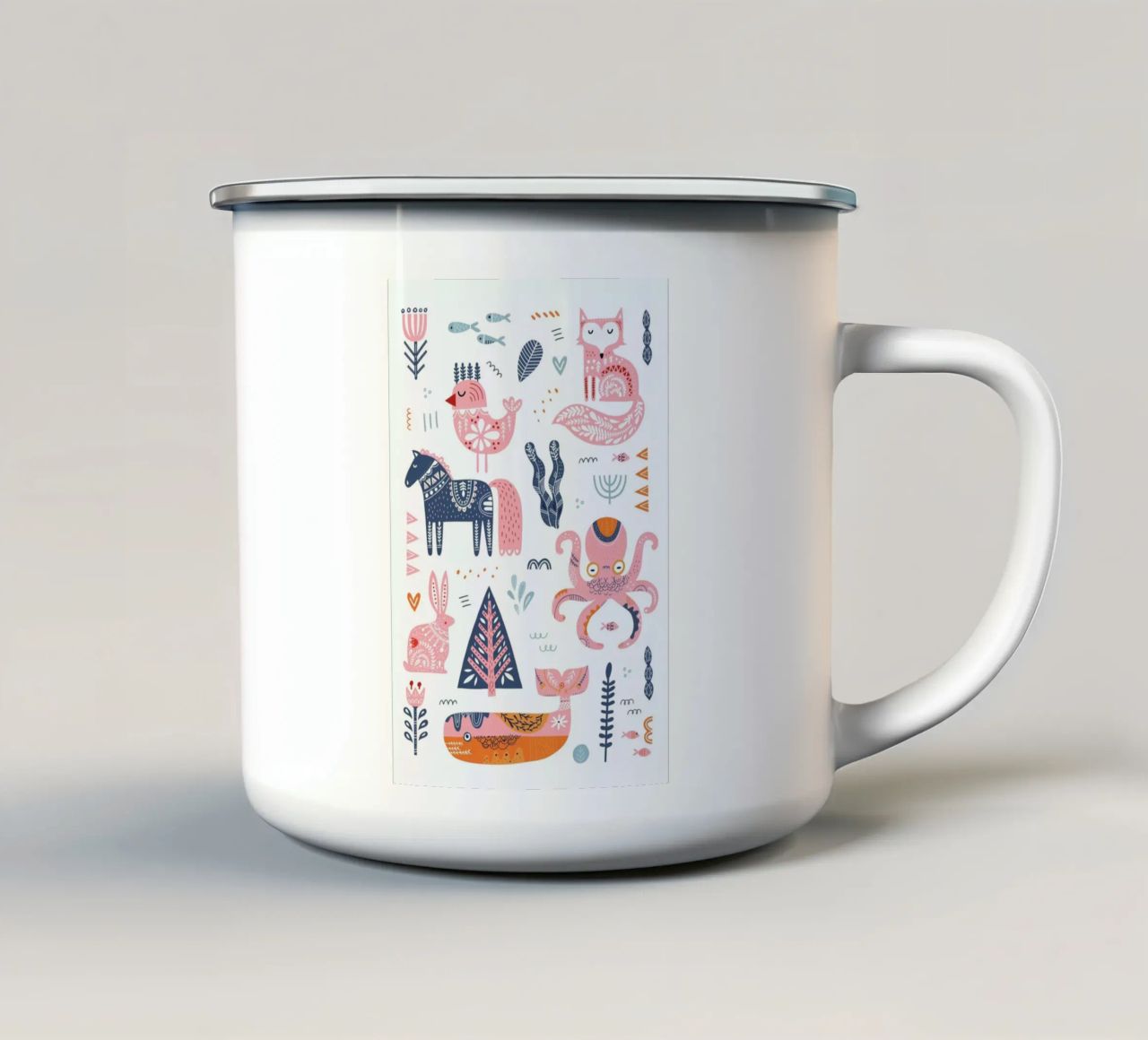 Patchwork Animals enamel mug by Little Flourishes