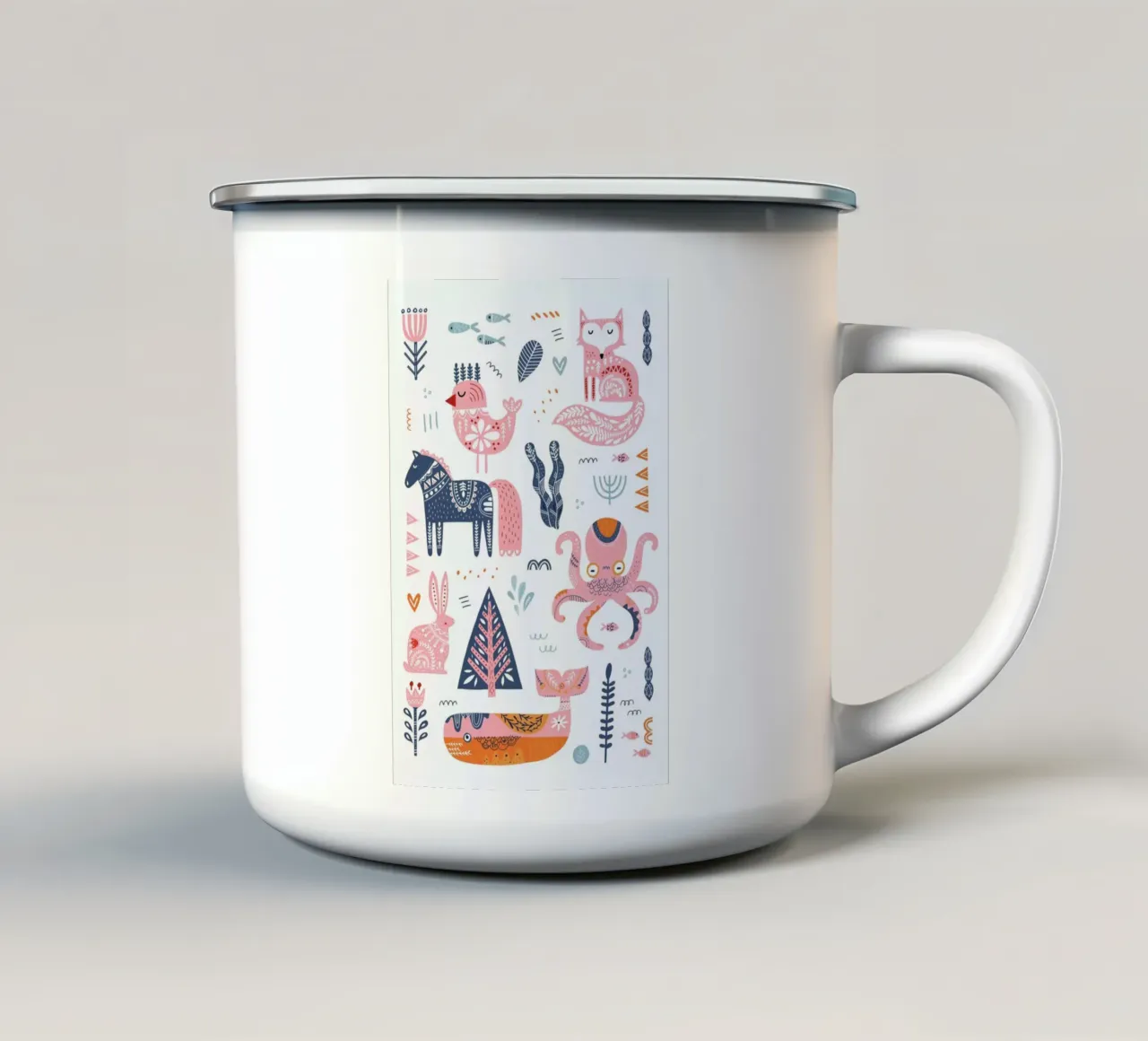 Patchwork Animals enamel mug by Little Flourishes