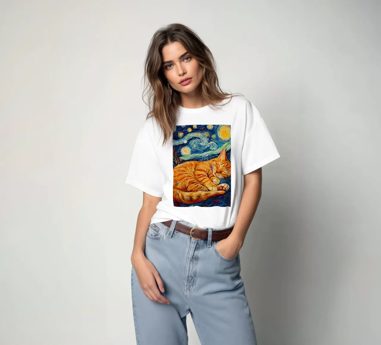 Gatto arancione che dorme t-shirt da Adrian Patel