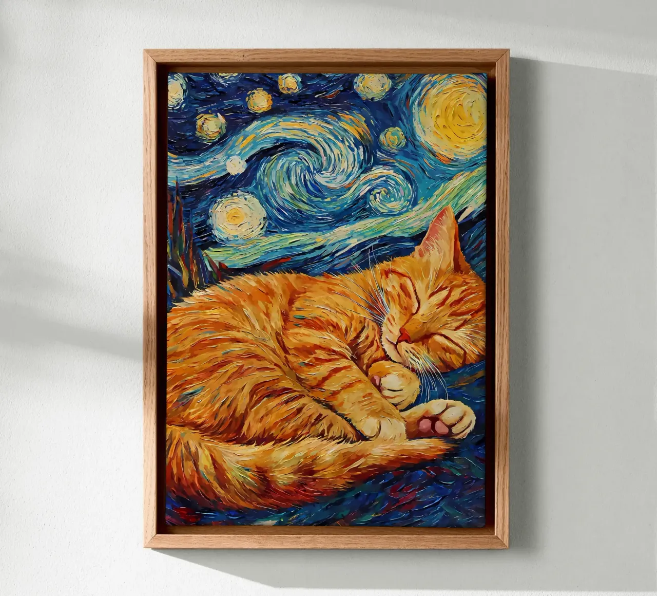 Oranje kat kitten slaapt canvas met Baklijst van Adrian Patel