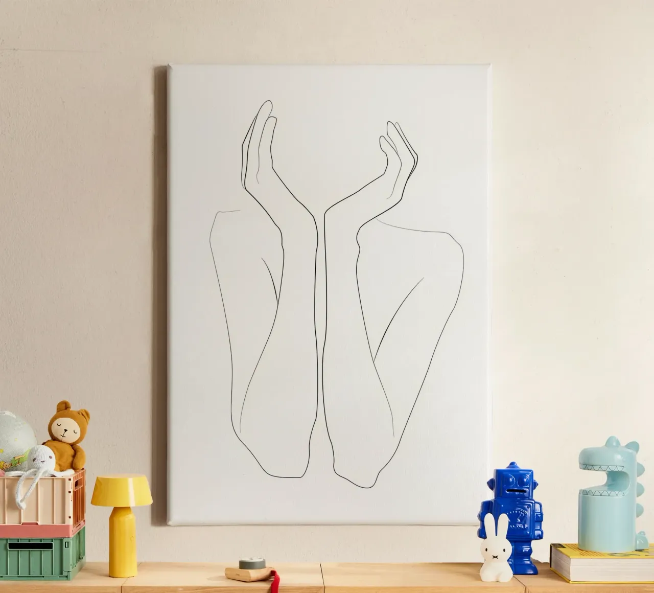 Hands on face lineart canvas by Aiden Garcia