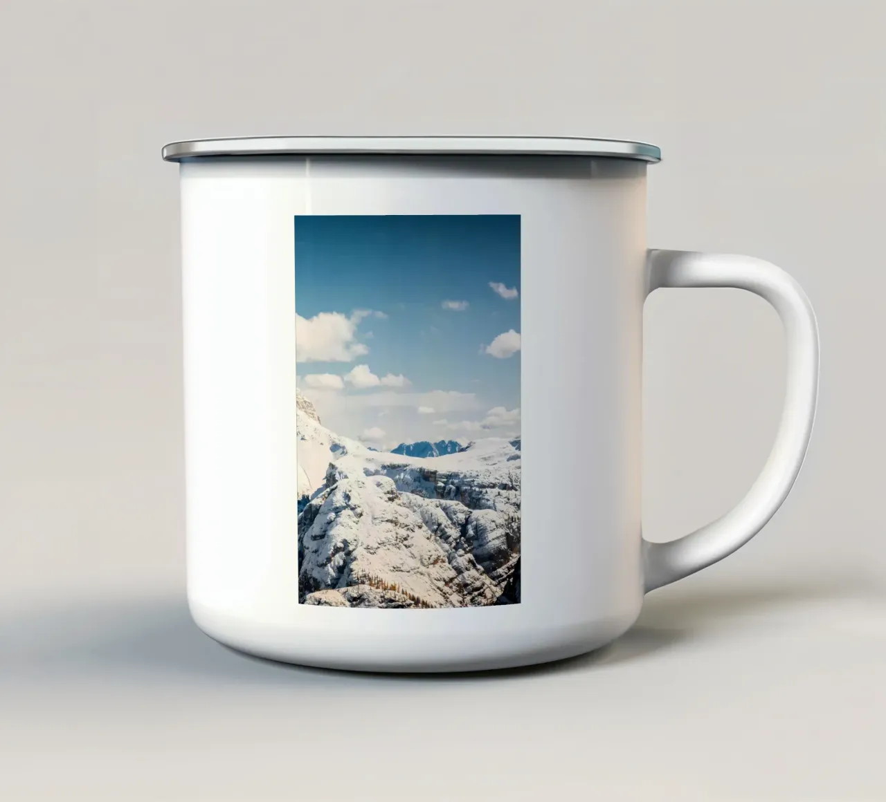 Three Peaks Panorama 4 enamel mug by Matthew Katz