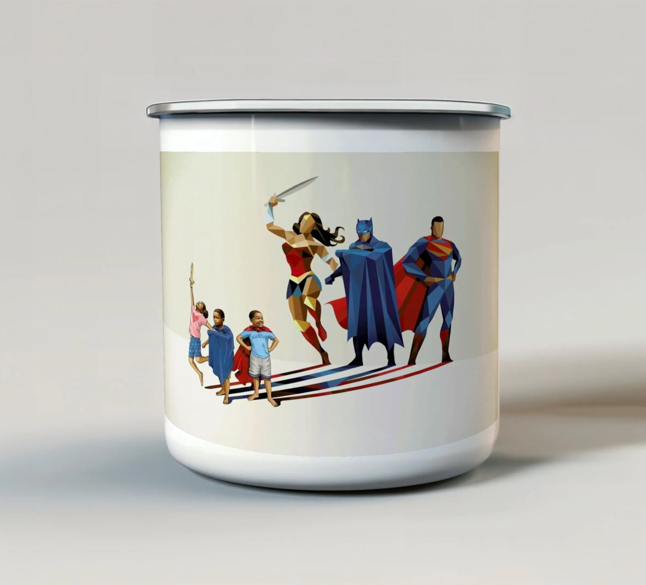 Super Shadows Trinity enamel mug by Jason Ratliff