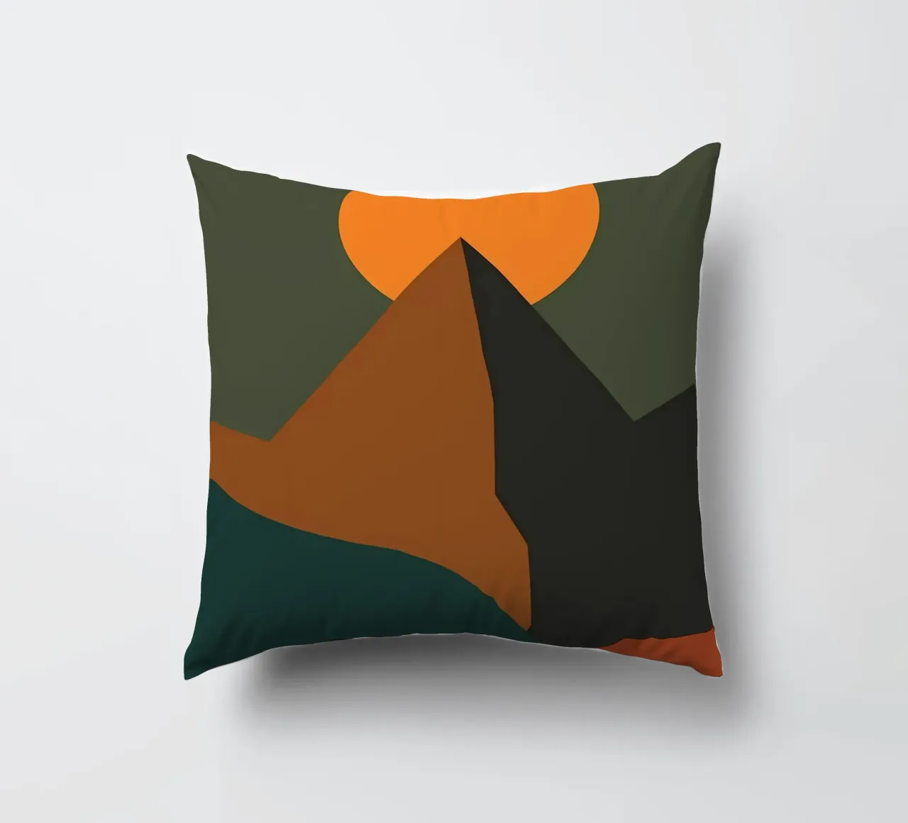 Green mountain with Sun decorative cushion by Bartosz Powalka