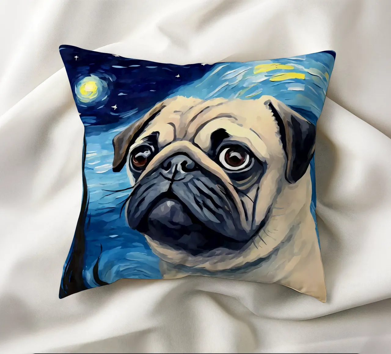 Cane carlino Notte stellata cuscino da Adrian Patel