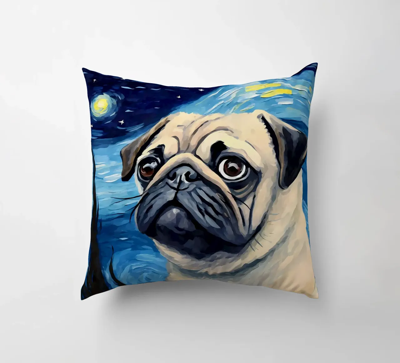 Cane carlino Notte stellata cuscino da Adrian Patel