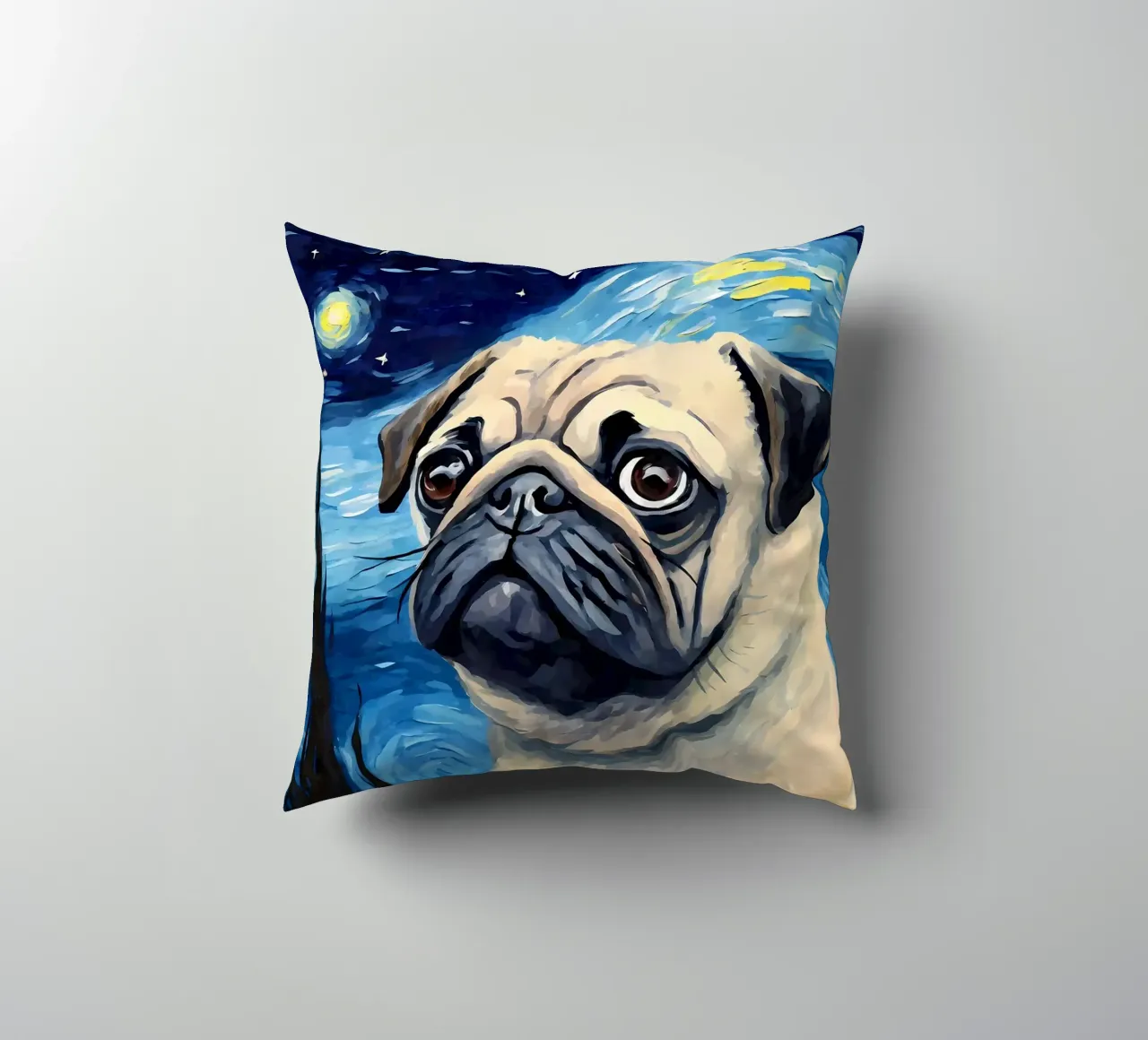 Cane carlino Notte stellata cuscino da Adrian Patel