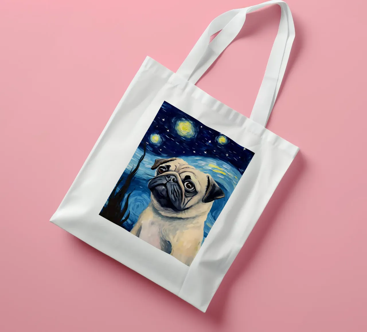 Pug Dog Starry Night tote bag by Adrian Patel