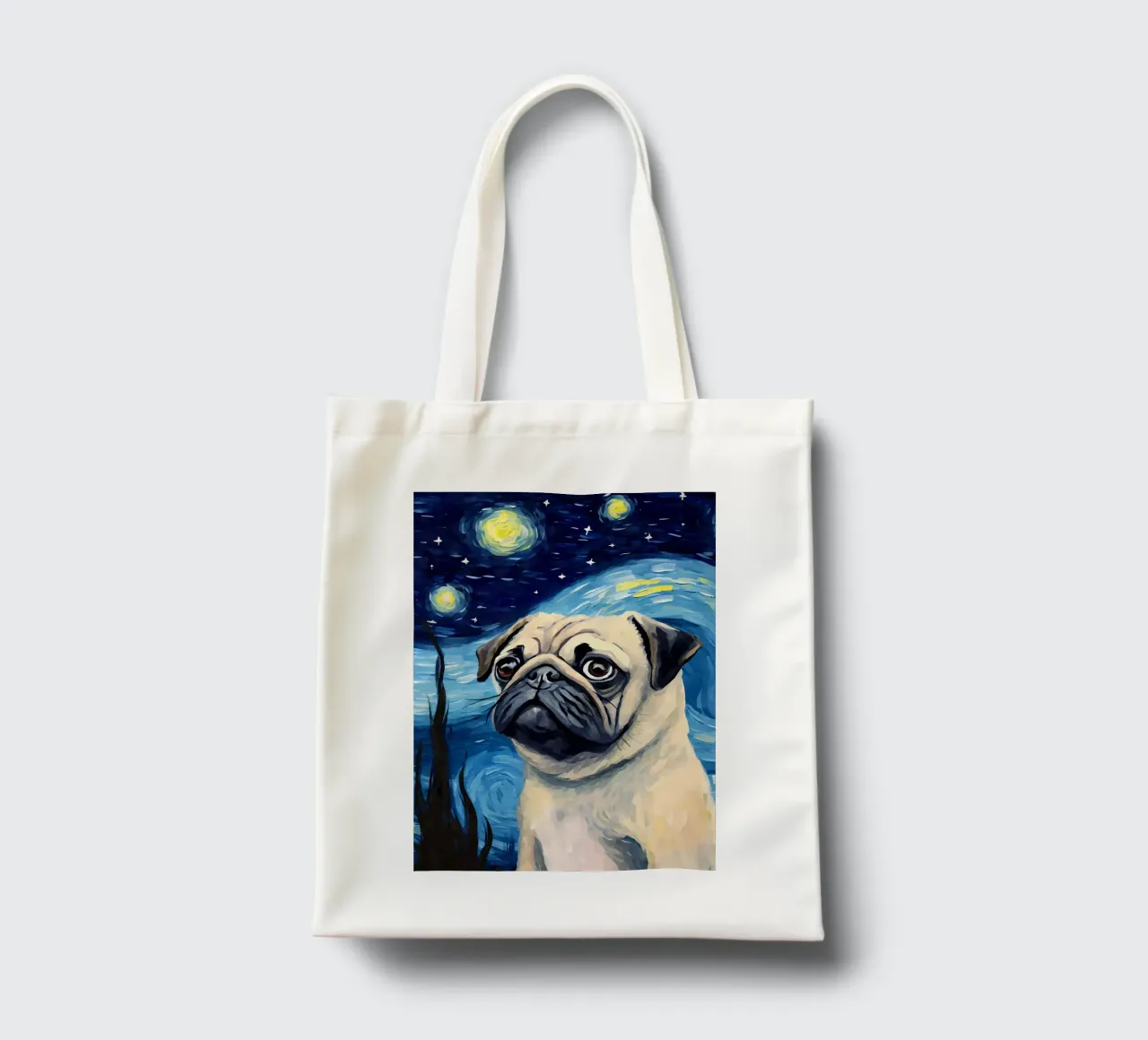 Pug Dog Starry Night tote bag by Adrian Patel