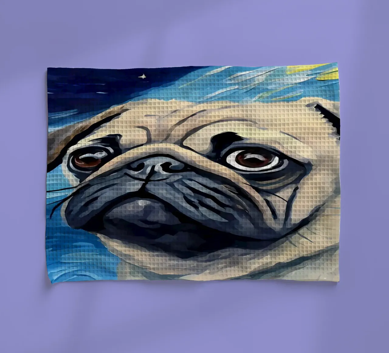 Pug Dog Starry Night tea towel by Adrian Patel