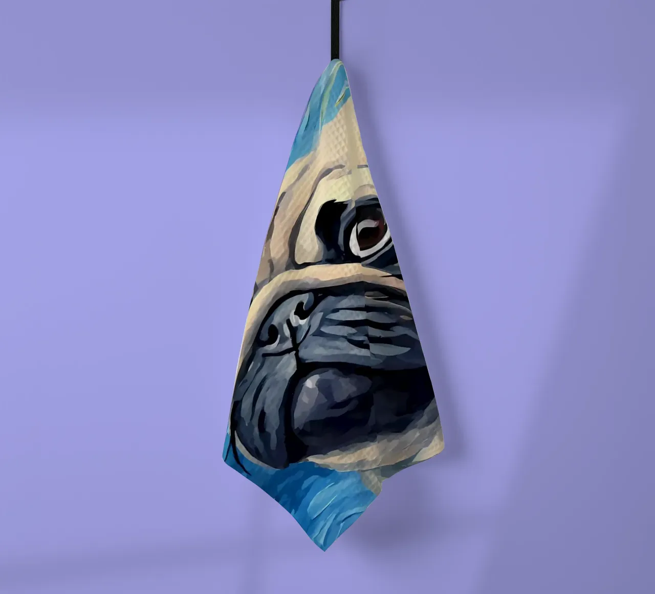 Pug Dog Starry Night tea towel by Adrian Patel