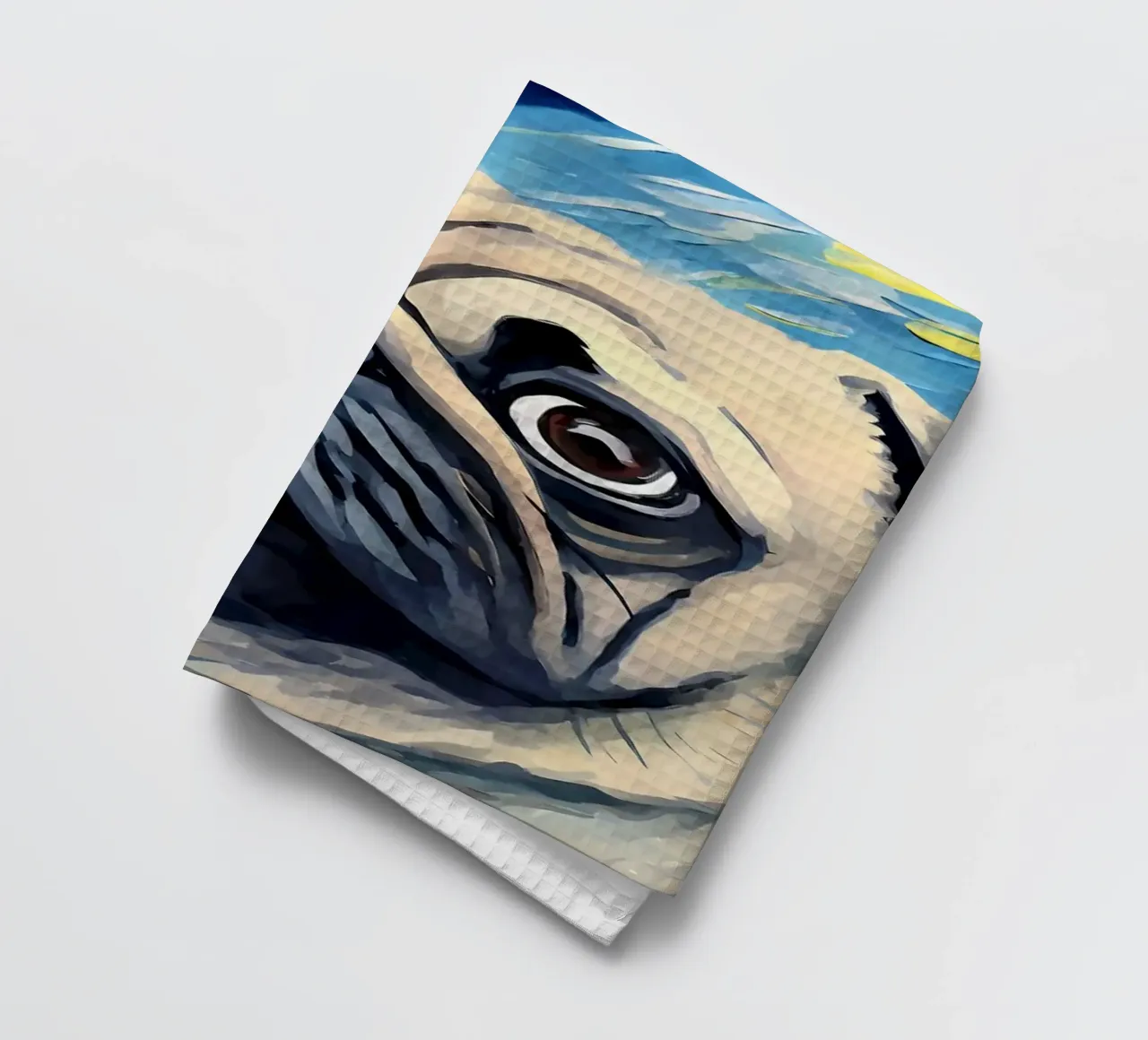 Pug Dog Starry Night tea towel by Adrian Patel