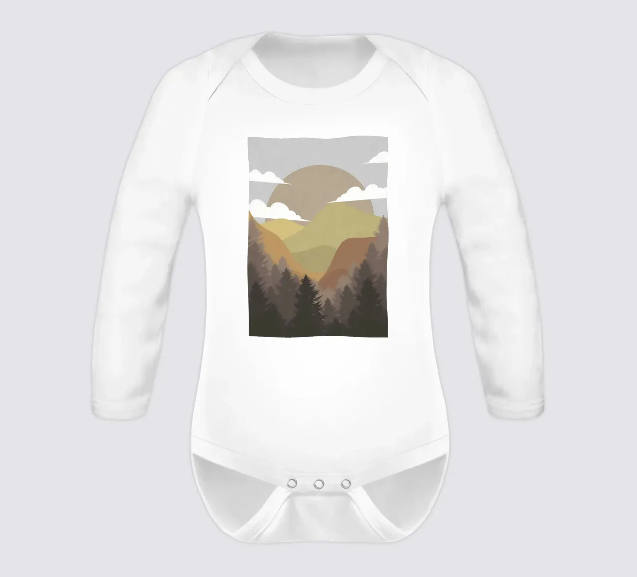 Flat Illustration Mount long-sleeve baby romper by Bartosz Powalka