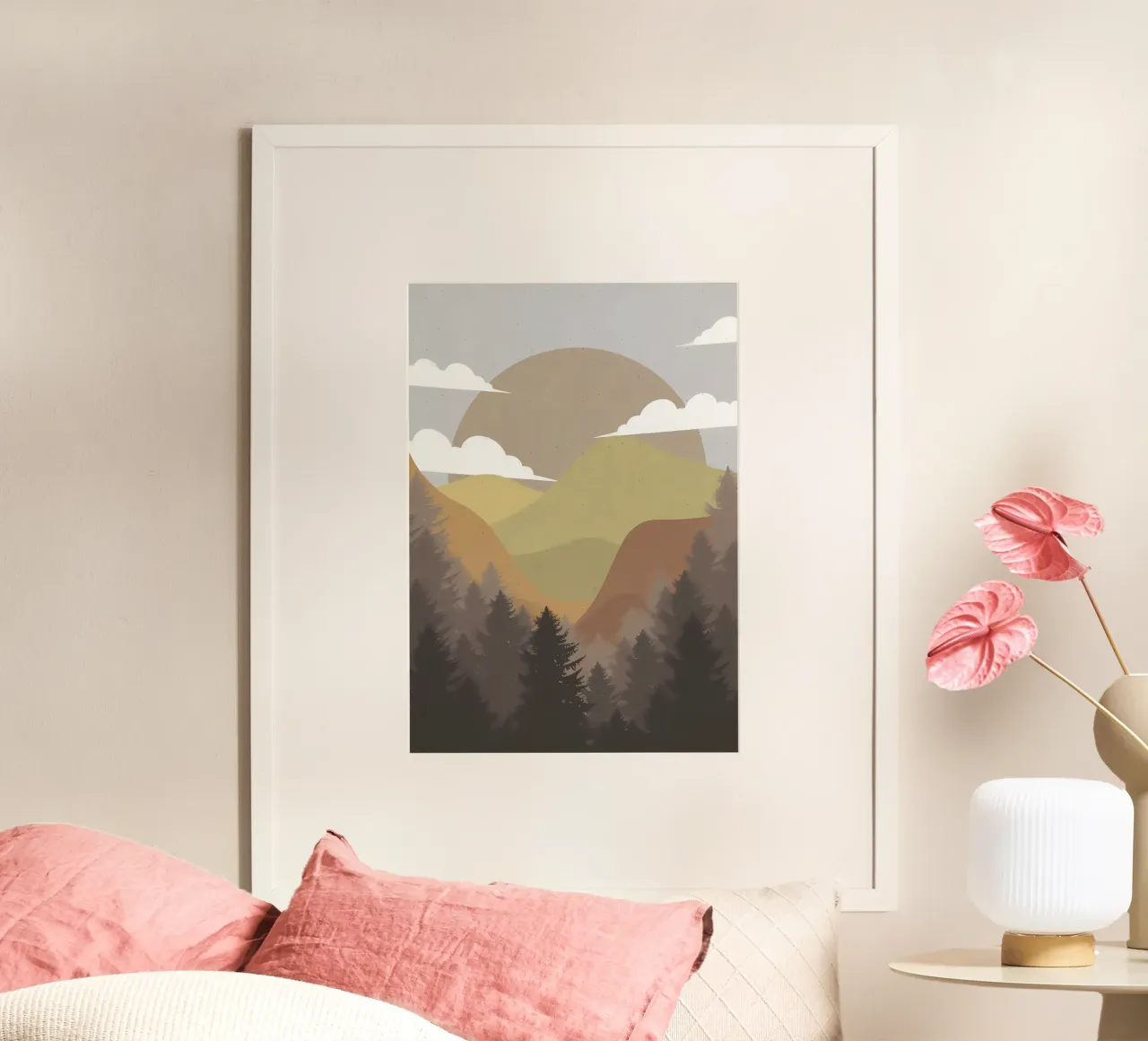 Montaggio a illustrazione piatta poster con telaio in legno da Bartosz Powalka