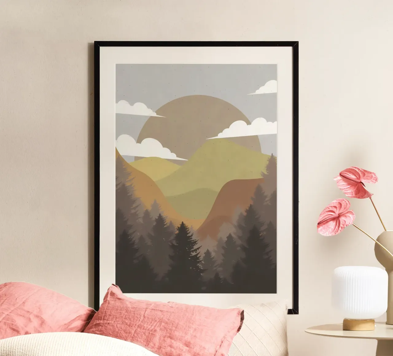 Montaggio a illustrazione piatta poster con telaio in legno da Bartosz Powalka