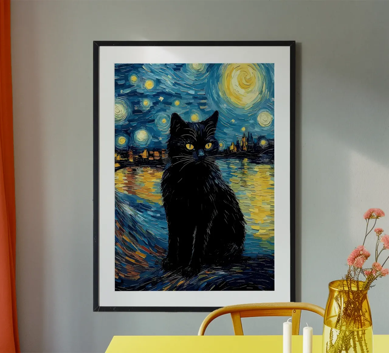 Gatto Notte Stellata carta hahnemühle da Adrian Patel