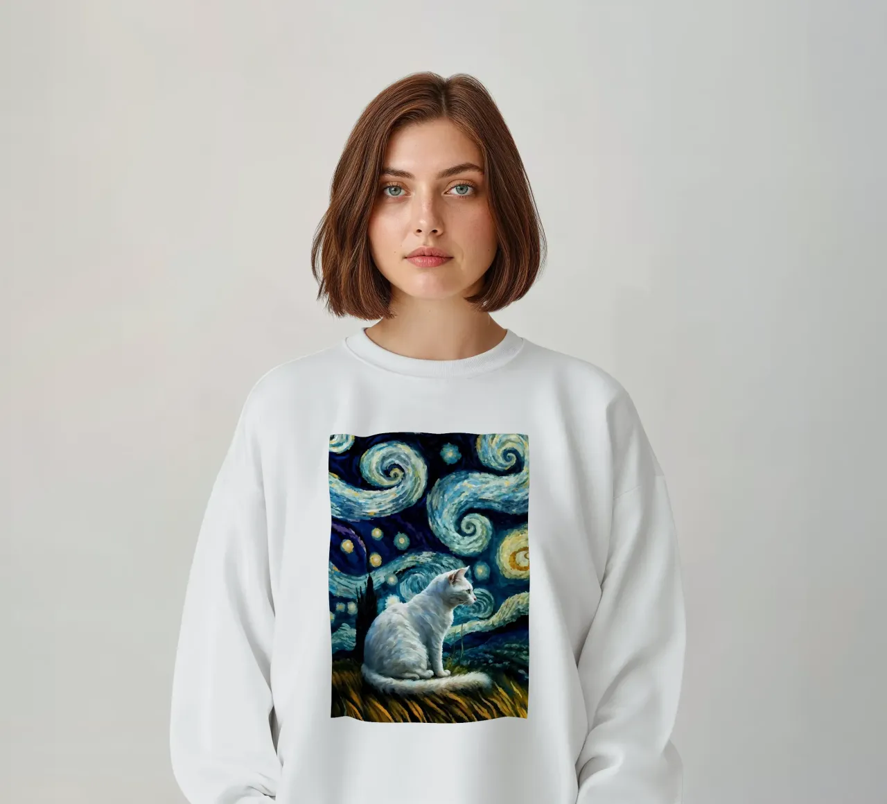 cat vangogh sweatshirt by Adrian Patel