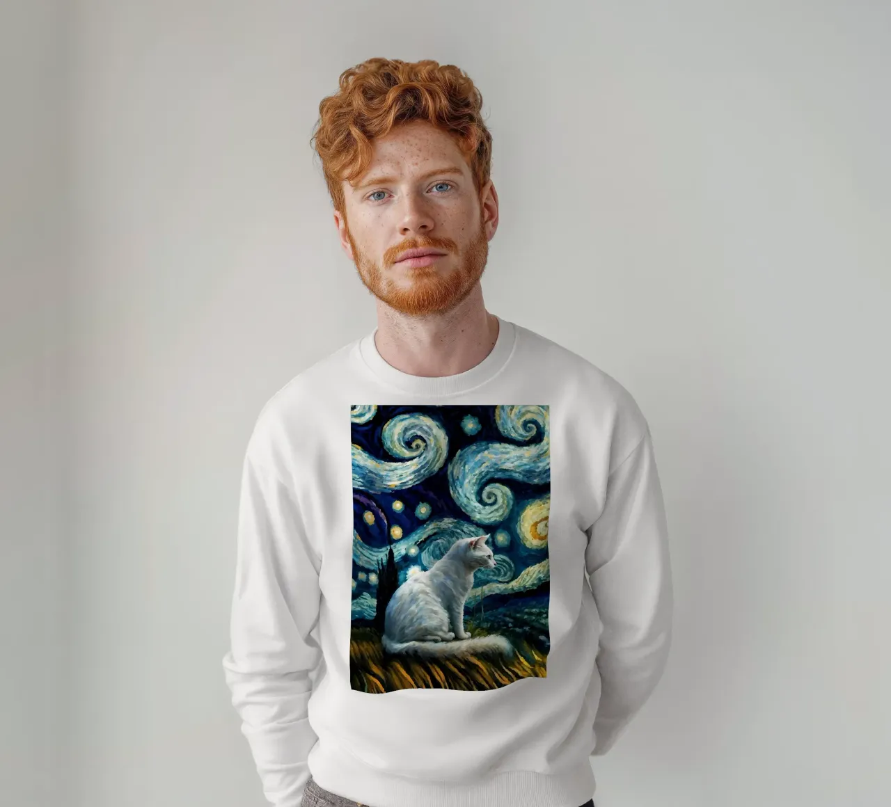 cat vangogh sweatshirt by Adrian Patel
