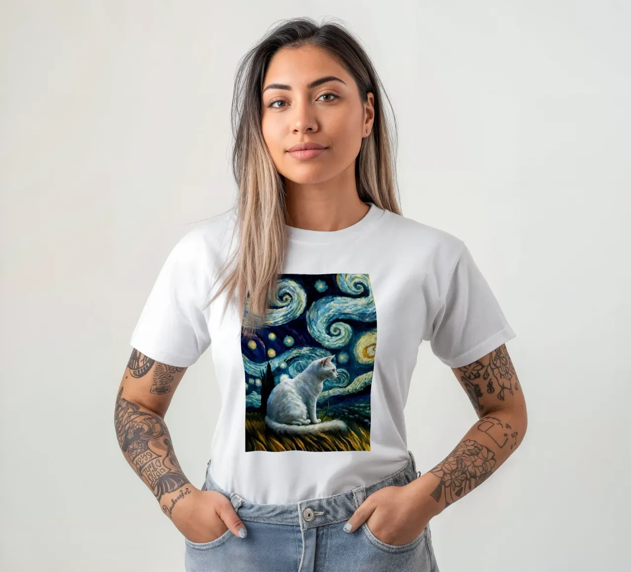 gatto vangogh t-shirt da Adrian Patel