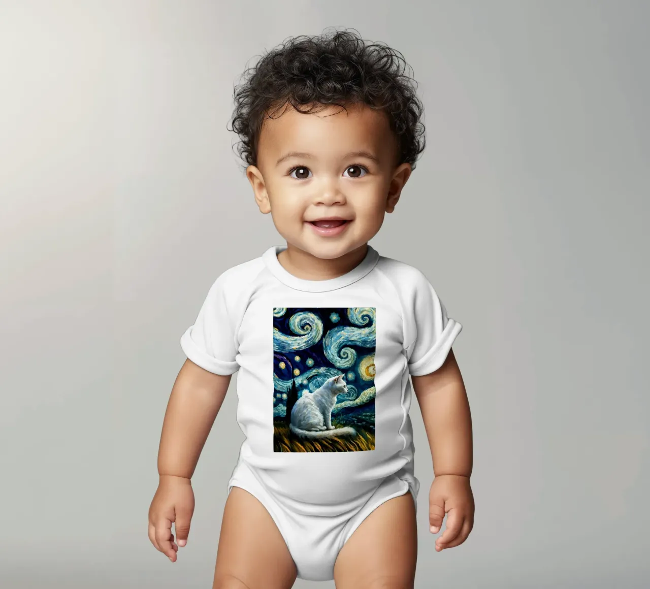 gatto vangogh body neonato maniche corte da Adrian Patel