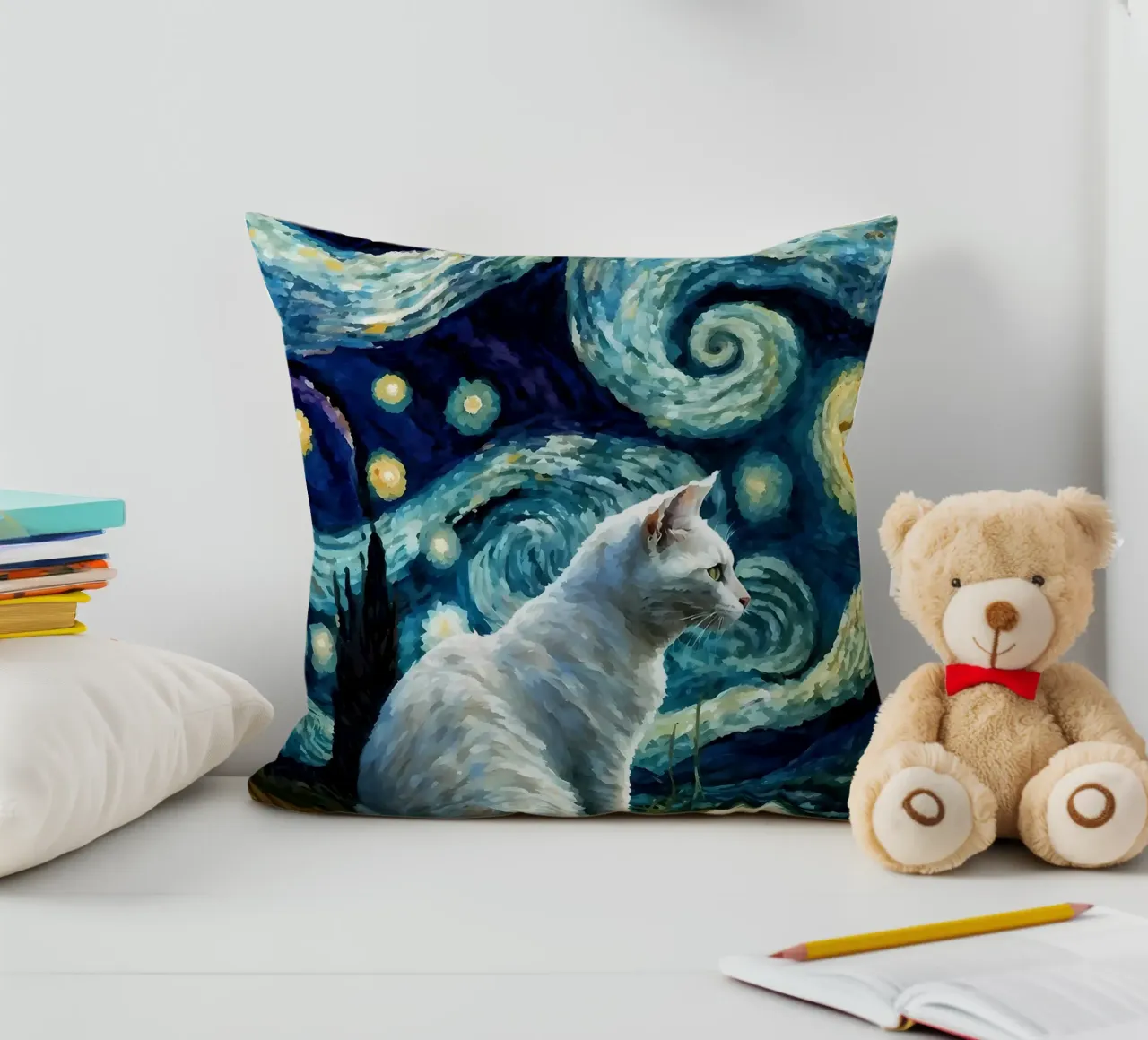 gatto vangogh cuscino da Adrian Patel