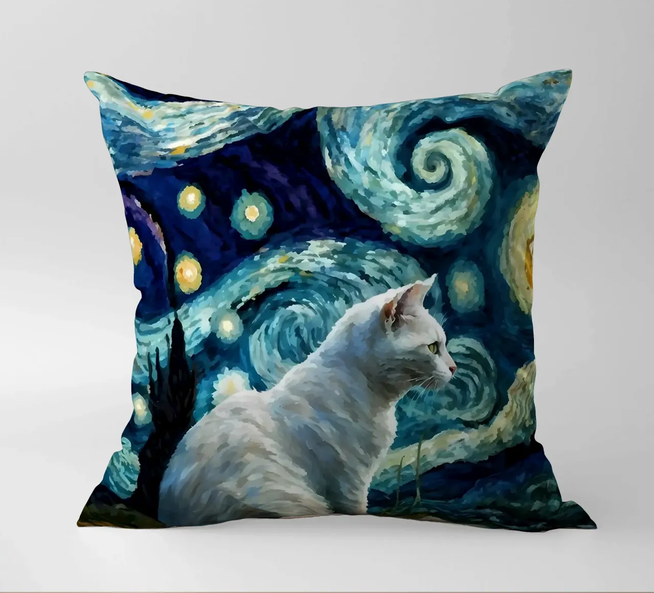 gatto vangogh cuscino da Adrian Patel